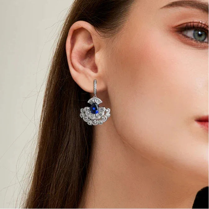Royal Blue Sapphire Skirt Earrings S925 Silver - OOAKB
