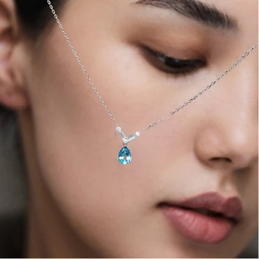Topaz S925 Rhodium Plated Teardrop Necklace