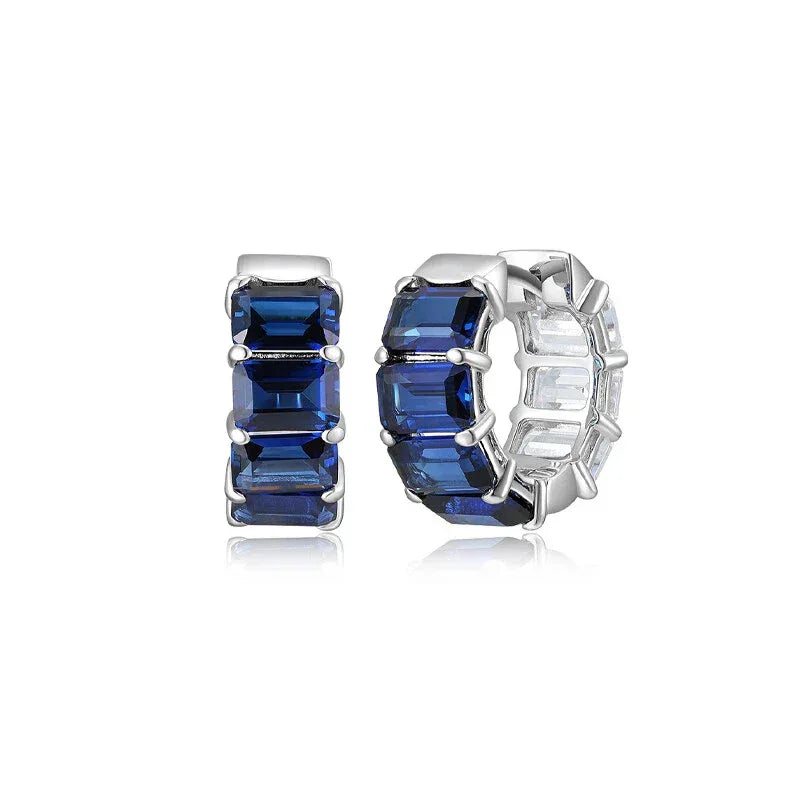 Sapphire S925 Silver Geometric Minimalist Hoop Earrings - OOAKB