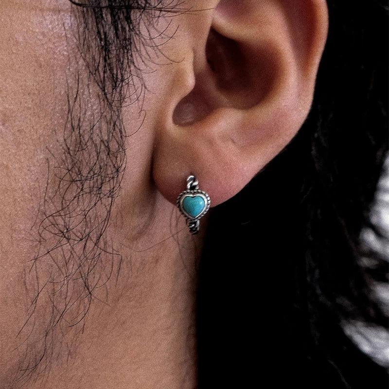 Silver Turquoise Heart Hoop Earrings - OOAKB
