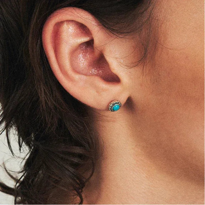 S925 Silver Vintage Antiqued Turquoise Earrings - OOAKB