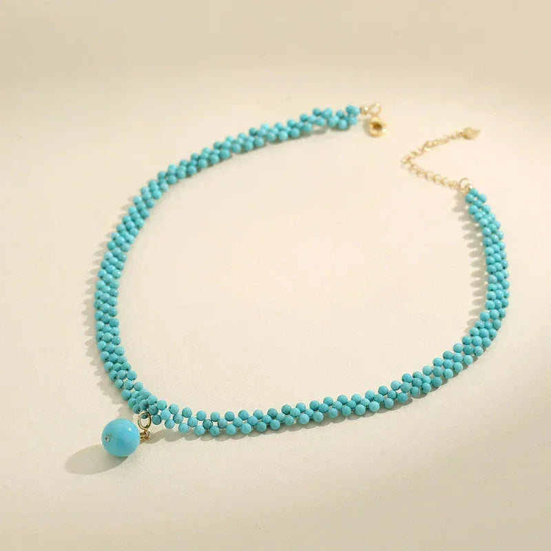 Natural Turquoise Round Bead DIY Luxury Necklace - OOAKB