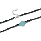 Black Agate Beaded Aquamarine Collarbone Chain