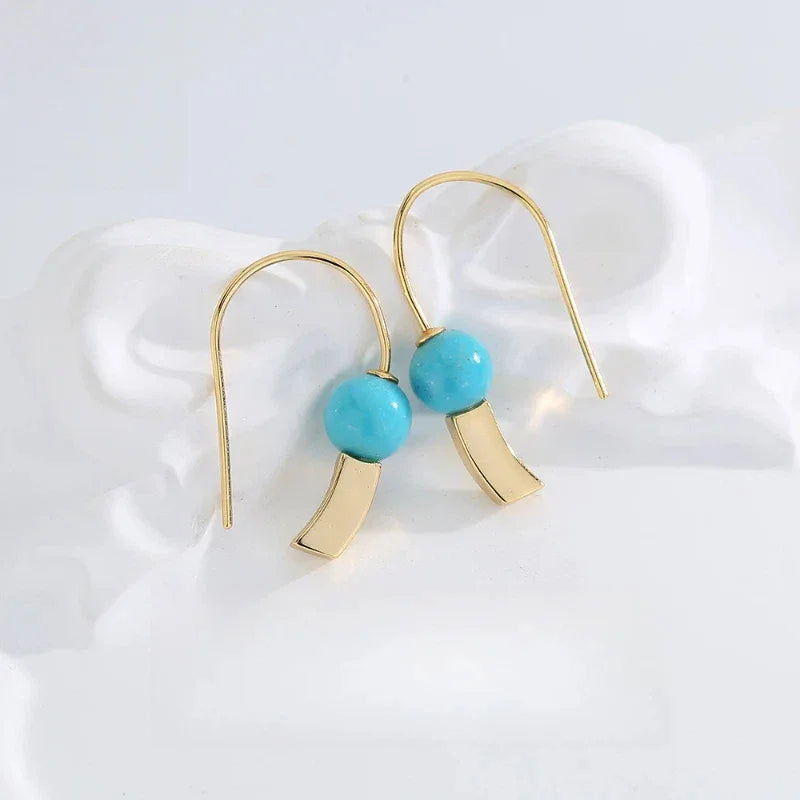 Natural Turquoise Round Bead Earrings - OOAKB