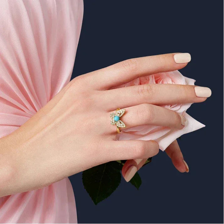 Lucky Butterfly Natural Turquoise Butterfly Vintage Ring - OOAKB