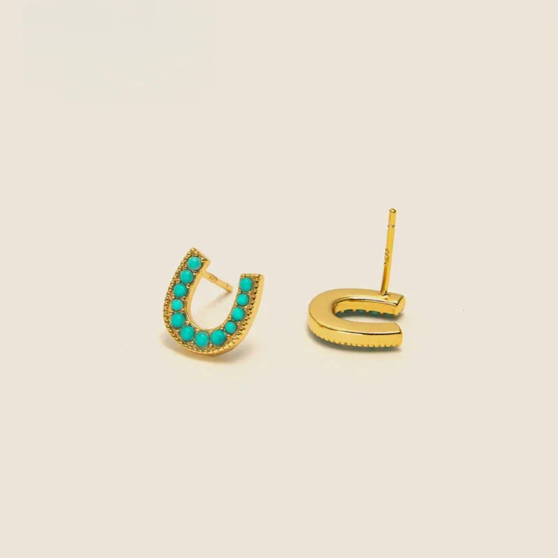 Natural Turquoise Millet Bead U-Shaped Luxury Earrings - OOAKB