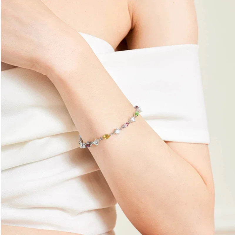 Natural Tourmaline Rainbow Bracelet Women's Style S925 Silver - OOAKB