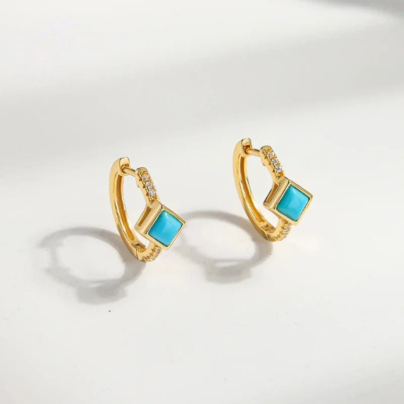 Natural Turquoise Square Earrings - OOAKB