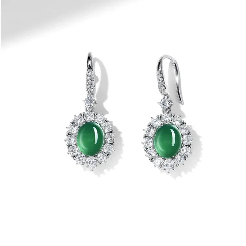 Chrysoprase Earrings S925 Silver Women's Style - OOAKB