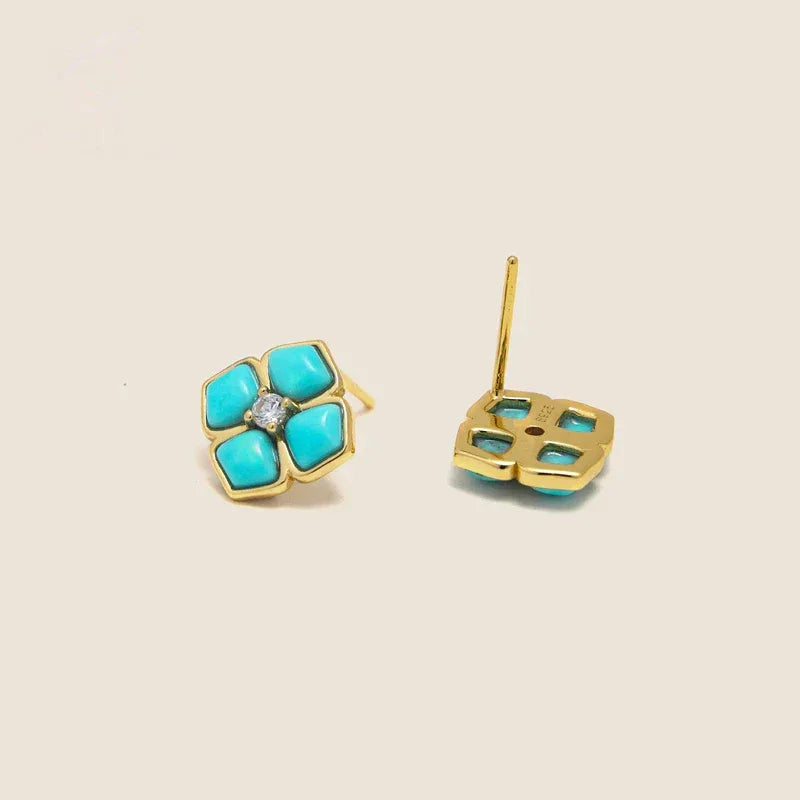 Natural Turquoise Ruyi Clover Earrings - OOAKB