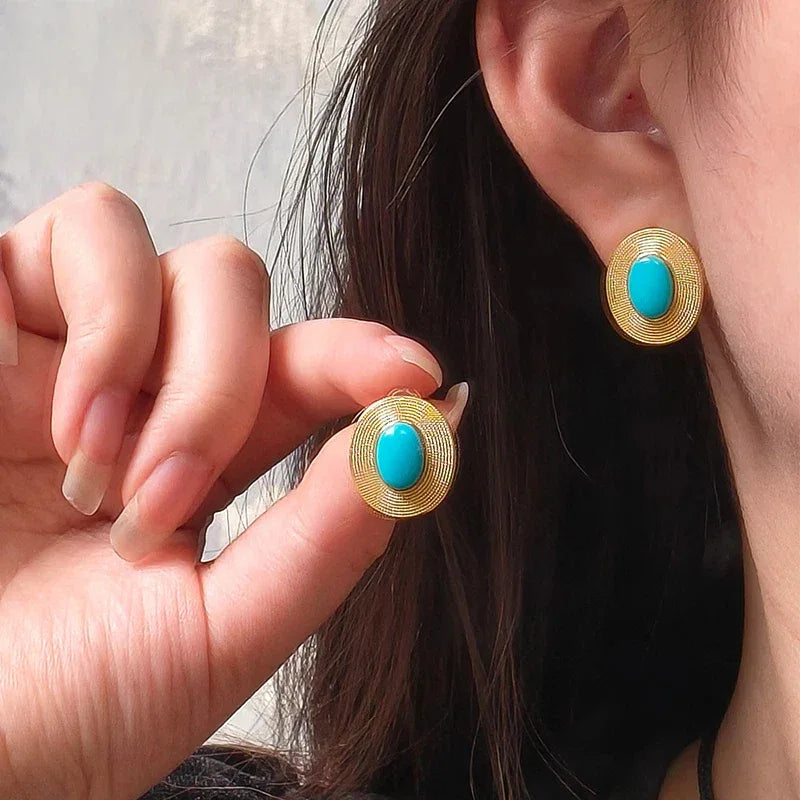 Turquoise Egg-Shaped S925 Silver Earrings - OOAKB