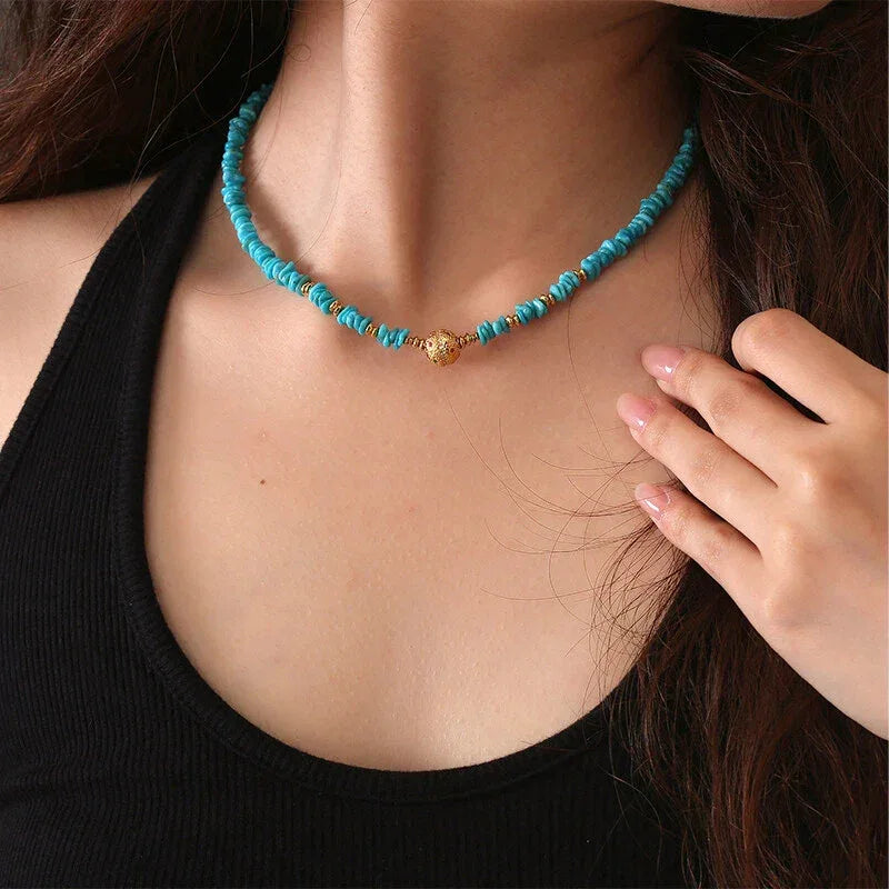 Natural Turquoise Seed DIY Minimalist Exquisite Collar Necklace - OOAKB