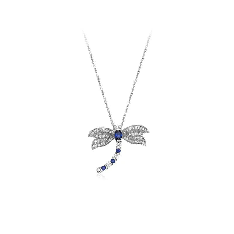 Sapphire S925 Silver Retro Dragonfly 2-in-1 Brooch Necklace - OOAKB
