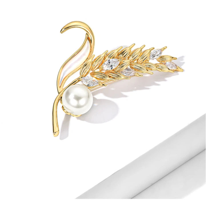 Autumn Wheat Ear Shell Pearl Brooch S925 Silver
