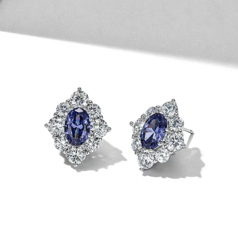 Tanzanite Diamond-Shaped Earrings S925 Silver Women's Style - OOAKB
