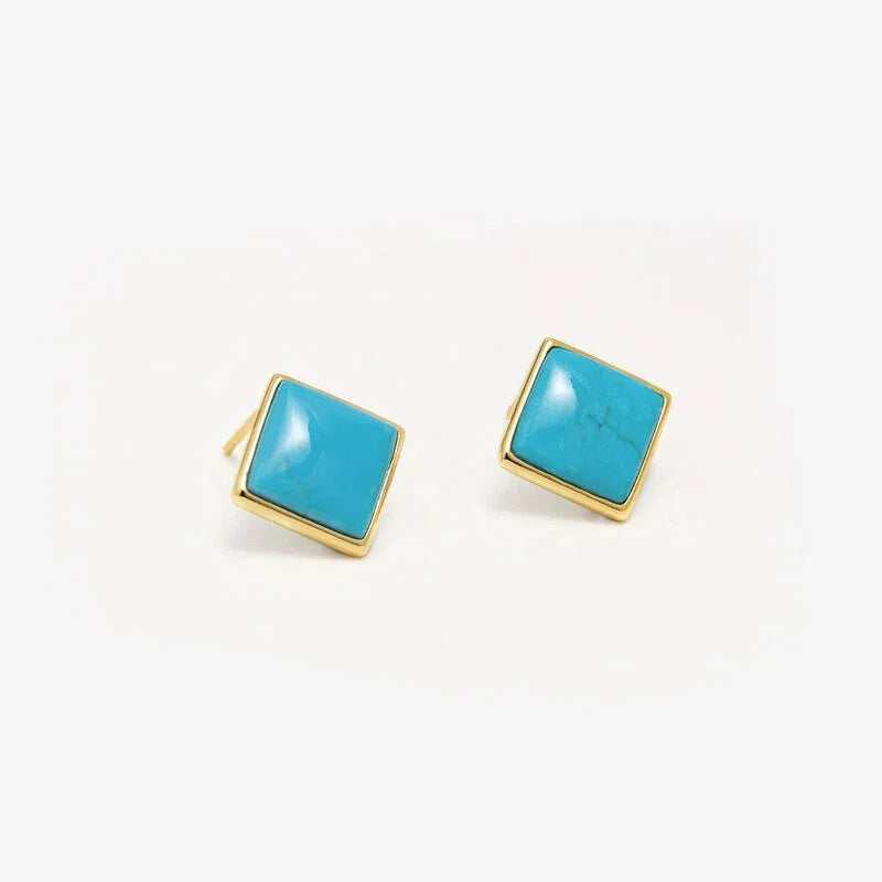 Natural American Turquoise Square Earrings - OOAKB