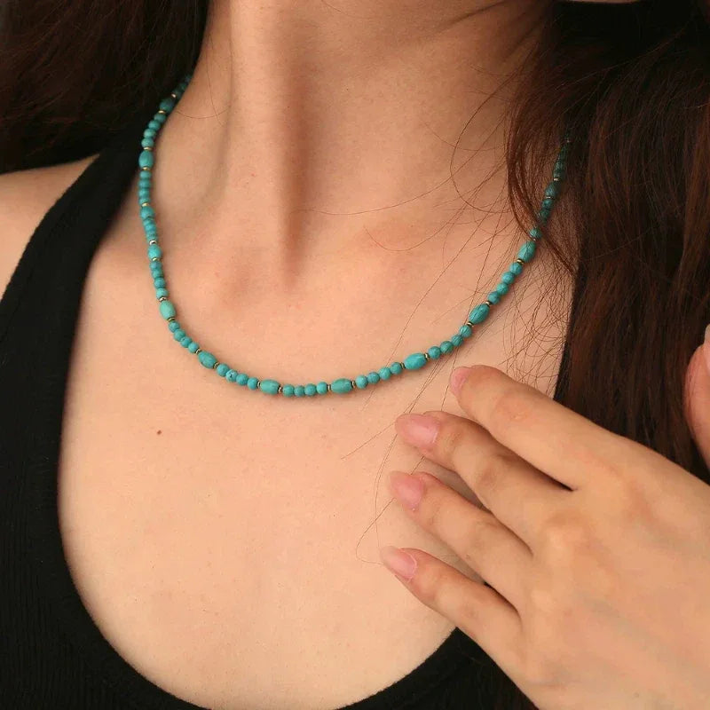 Natural Turquoise Round & Barrel Bead DIY Luxury Necklace - OOAKB
