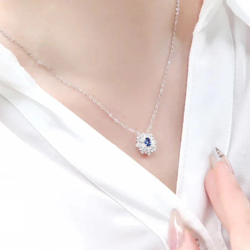 Sapphire S925 Silver Snowflake Shape Collarbone Necklace - OOAKB