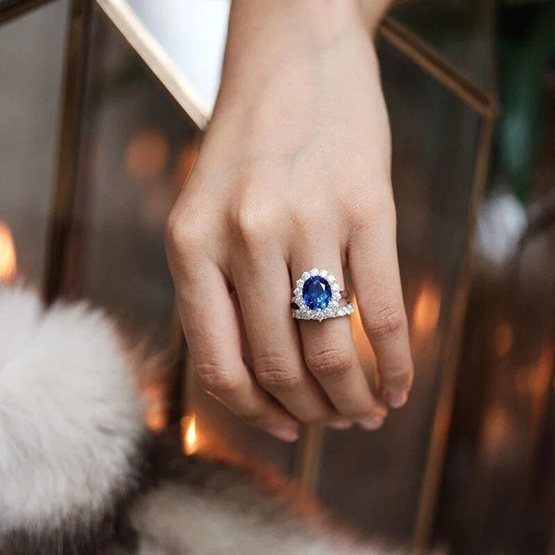 Royal Blue Sapphire S925 Silver Rhodium-Plated Diana-Style Ring - OOAKB