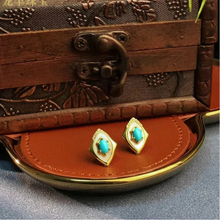 Turquoise Sleeping Beauty Mother of Pearl S925 Silver Earrings - OOAKB
