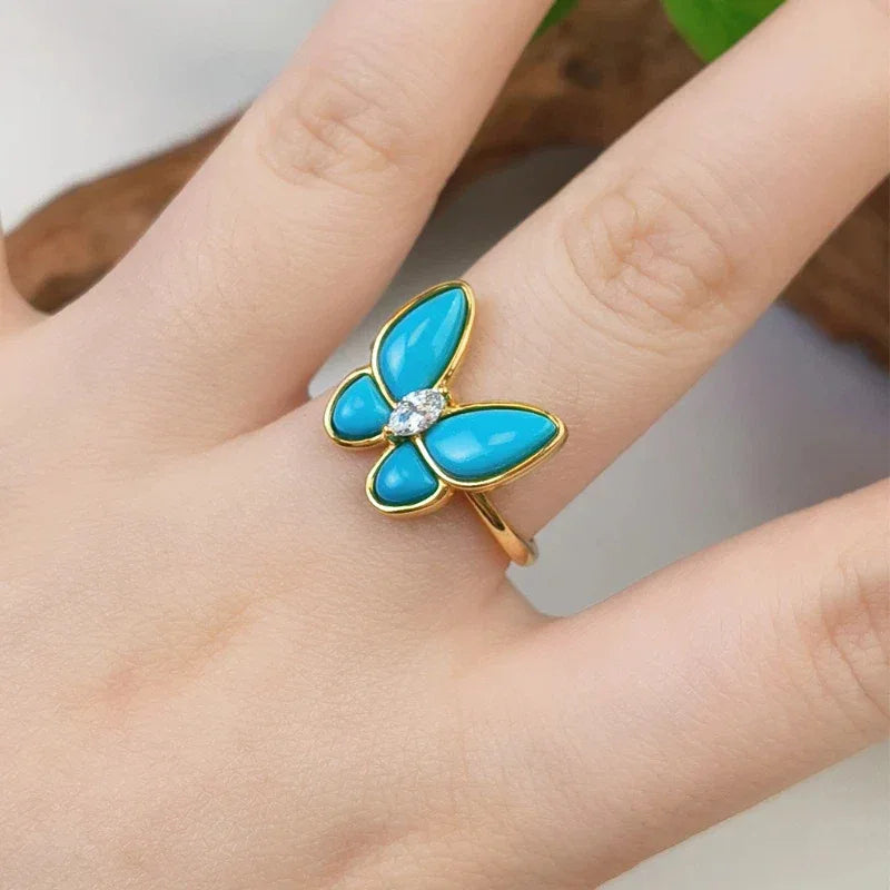 Natural Turquoise Butterfly Ring - OOAKB