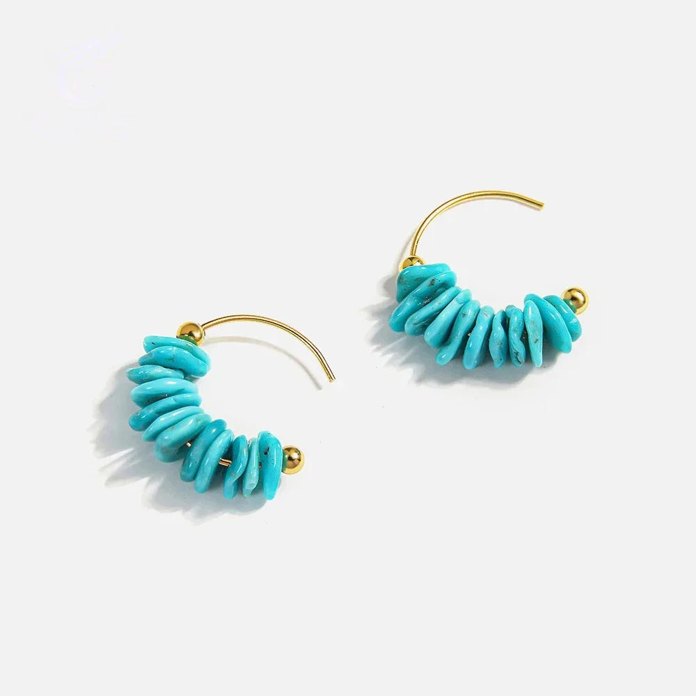 Turquoise Seed Material Geometric Shape Earrings - OOAKB