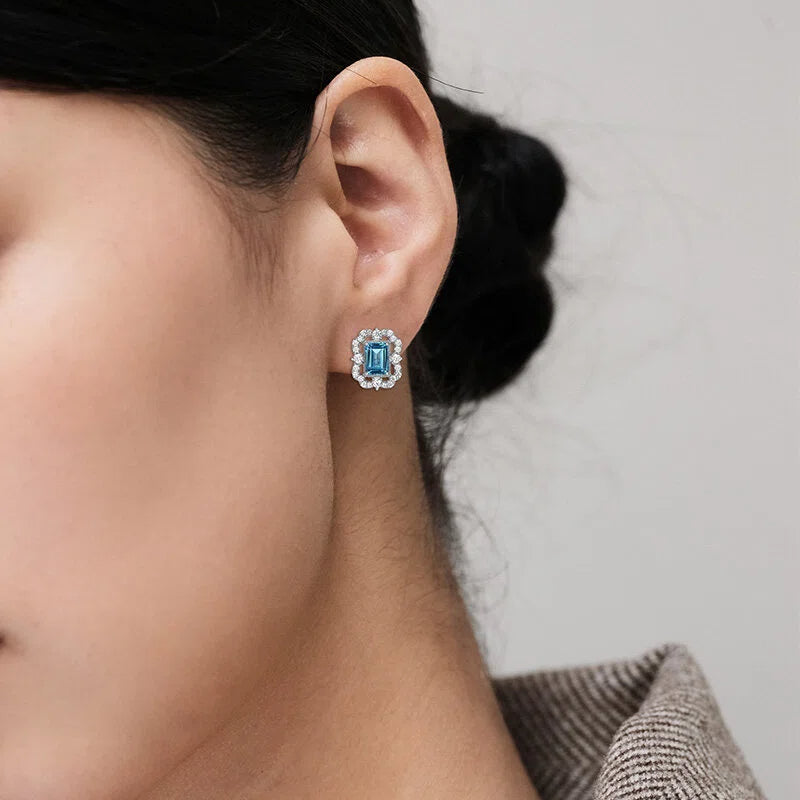 Topaz S925 Rhodium Plated Square Hollow Earrings