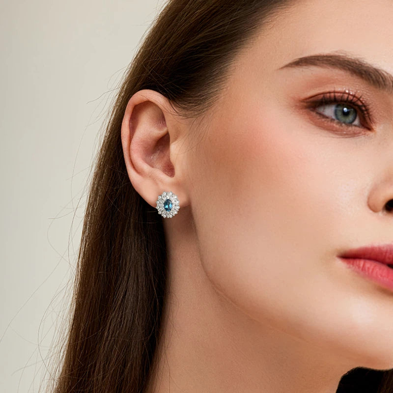 Topaz London Blue Sunflower Earrings S925 Silver Women's Style