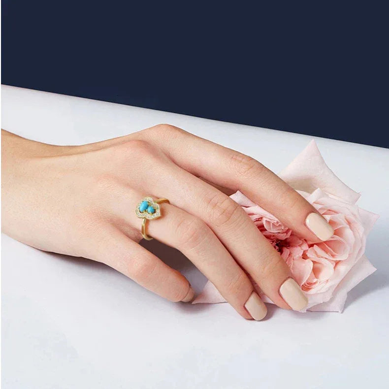 Turquoise Gourd Adjustable Ring Women's Style S925 Silver - OOAKB