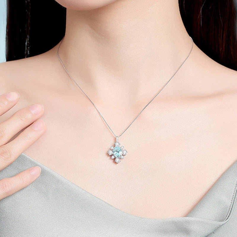 Sea Blue Topaz S925 Silver Snowflake Necklace