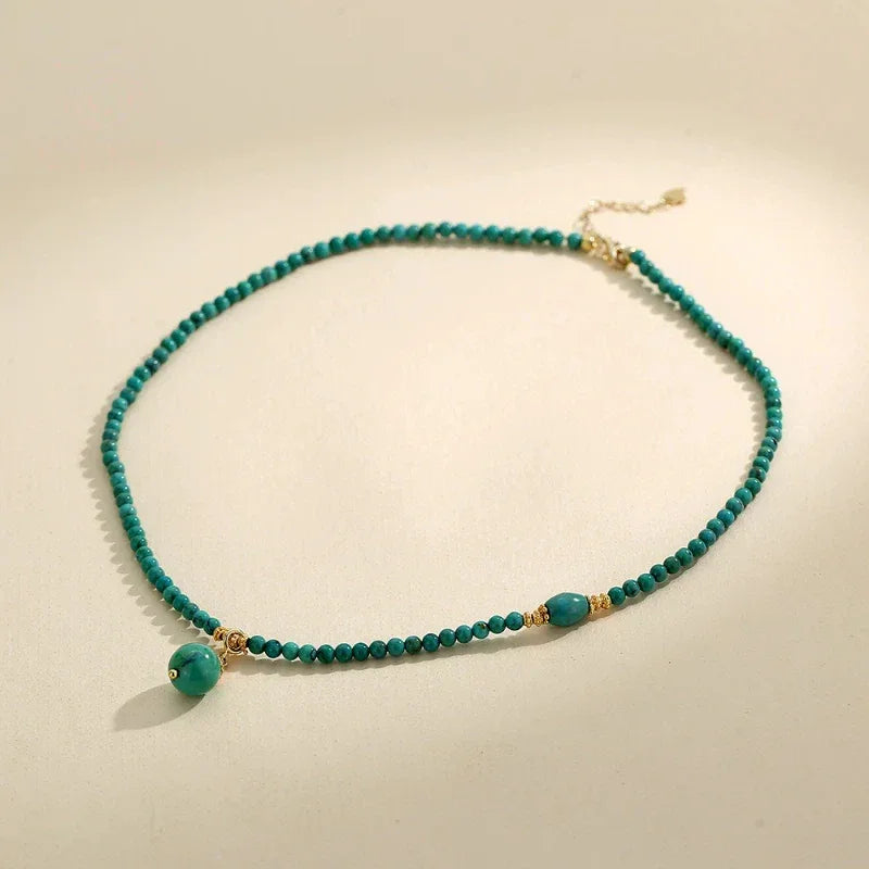 Turquoise Round Bead Pendant S925 Silver DIY Necklace - OOAKB