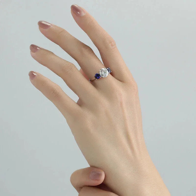 Sapphire S925 Silver Three-Stone Ring - OOAKB