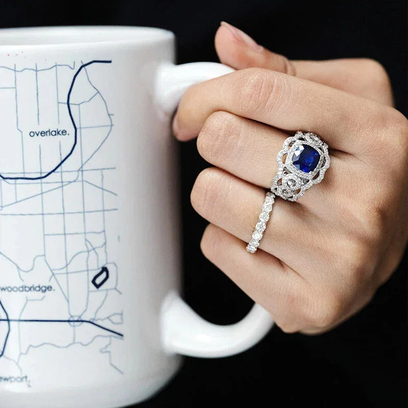 Sapphire S925 Silver Hollow Pattern Ring - OOAKB