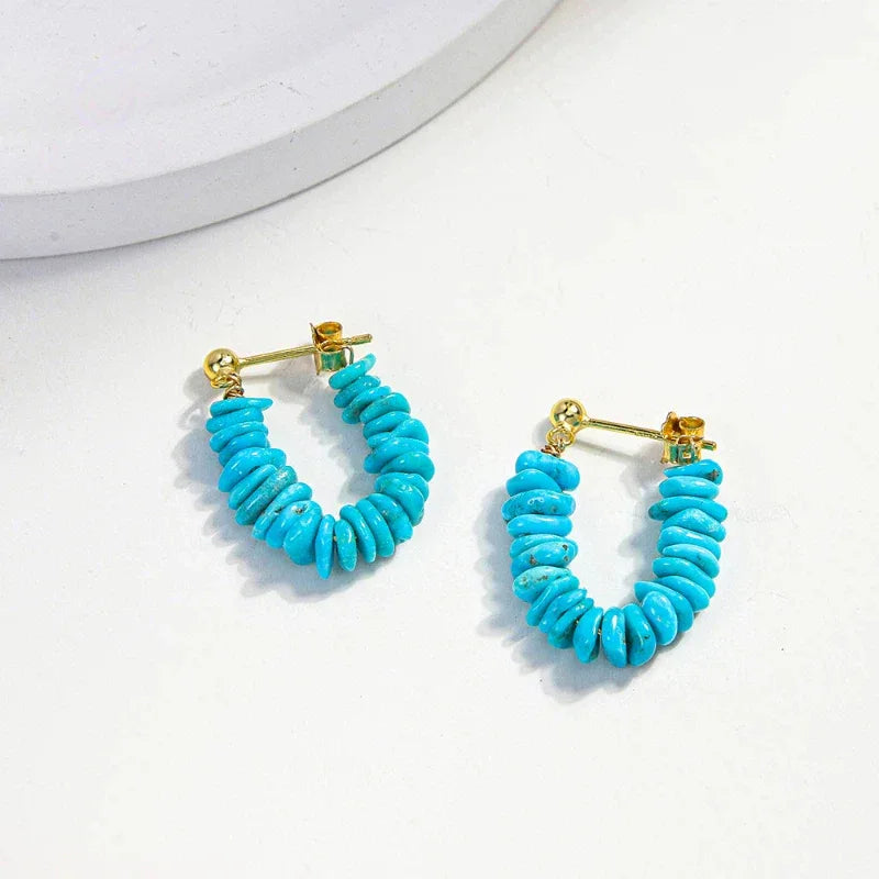 Natural Turquoise U-Shaped Earrings - OOAKB