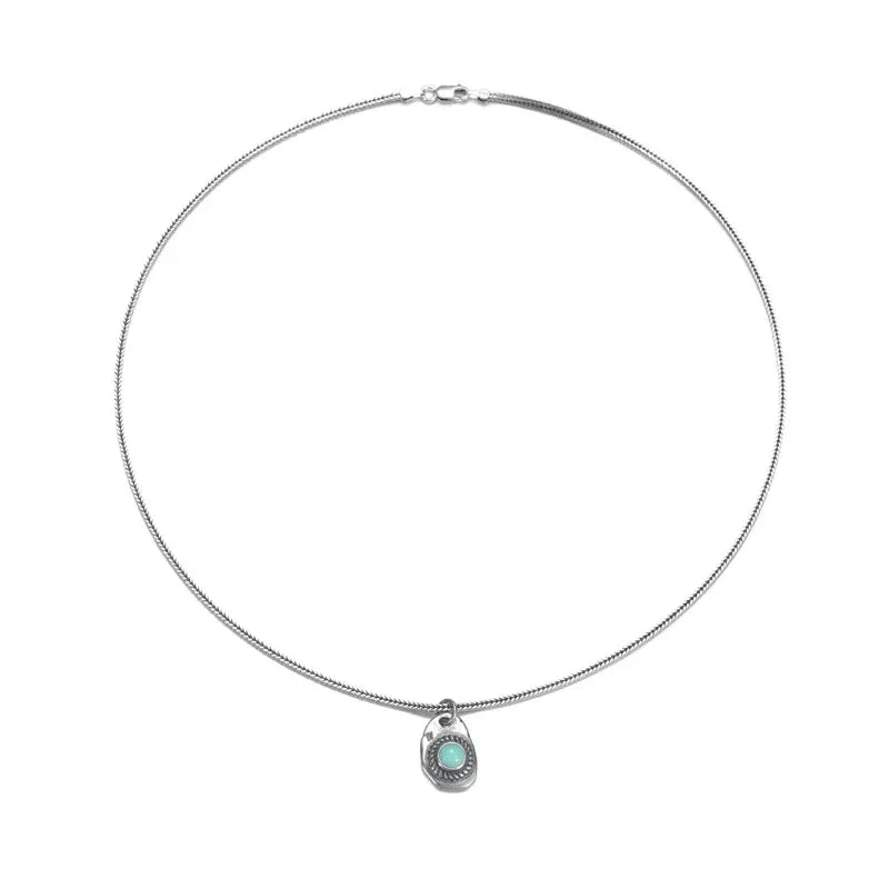 Silver Turquoise Pendant Necklace Unisex - OOAKB