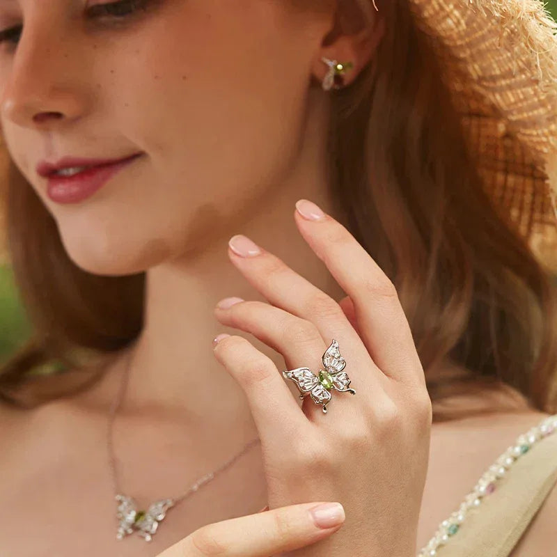 Natural Butterfly Peridot Open Ring - OOAKB