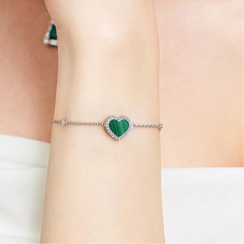 Malachite Heart Bracelet S925 Silver - OOAKB
