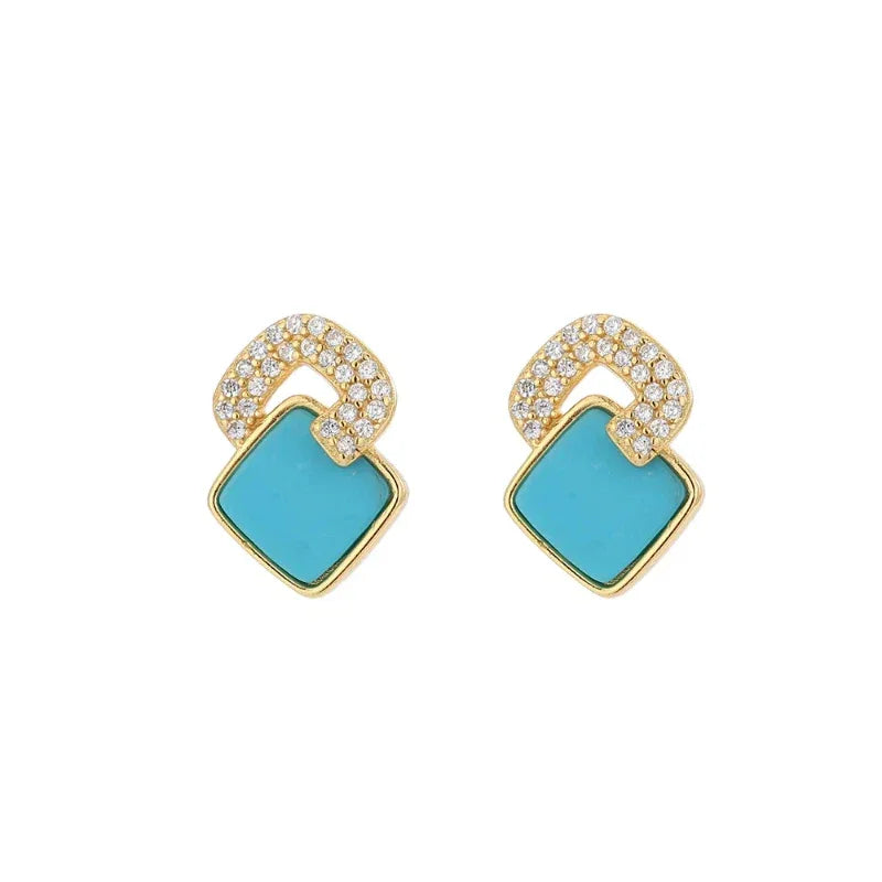 Natural Turquoise Square Luxury Earrings - OOAKB