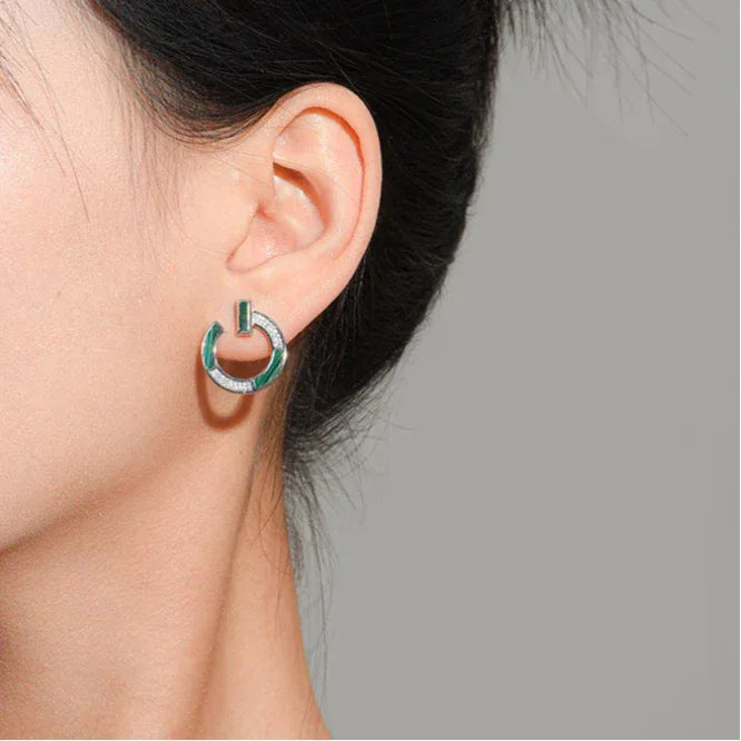 Malachite Small Round Disc Coin Earrings S925 Silver - OOAKB
