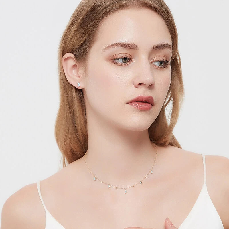 Blue Opal 10K Gold Square Single Earring