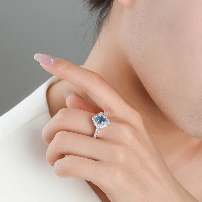 Natural Topaz Ice Blue Small Water Drop Ring Women's Style
