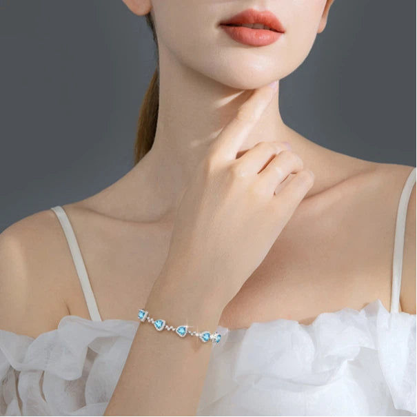 London Blue Heart-Shaped Topaz S925 Silver Bracelet