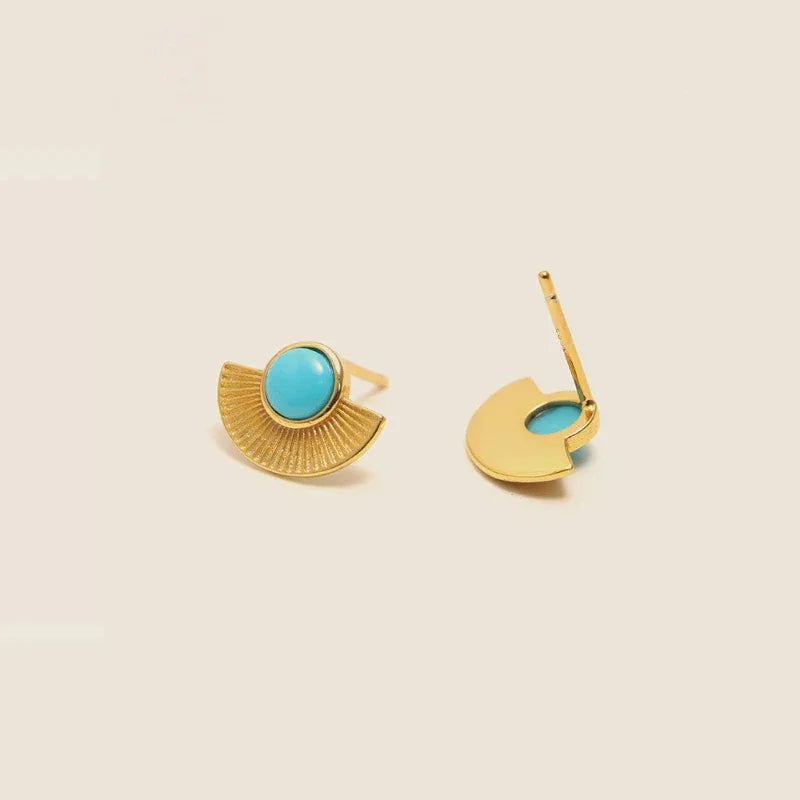 Natural Turquoise Fan-Shaped Earrings - OOAKB