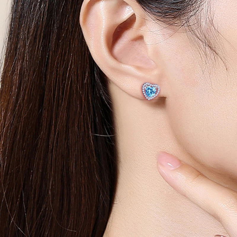 Blue Topaz S925 Silver Heart-Shaped Earrings
