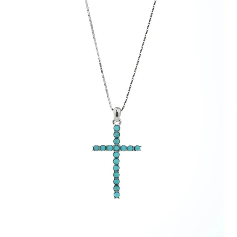 Natural Turquoise Cross Necklace - OOAKB
