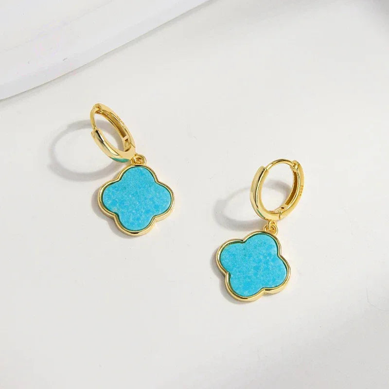 Turquoise Four-Leaf Clover S925 Silver Earrings - OOAKB