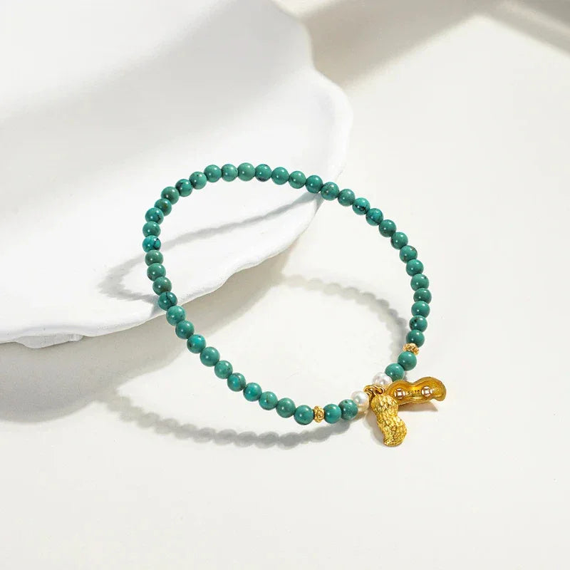 Natural Turquoise Bamboo Leaf Band Luxury Ring - OOAKB