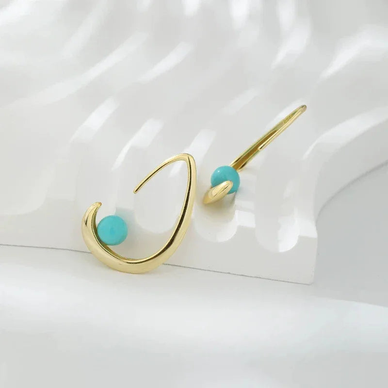 Turquoise Round Bead Teardrop Earrings - OOAKB