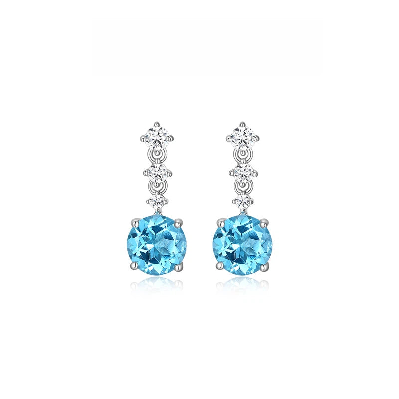 Topaz S925 Rhodium Plated Ice Blue Zircon Earrings