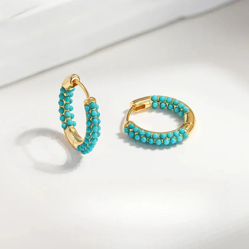 Turquoise Round Bead S925 Silver Earrings - OOAKB